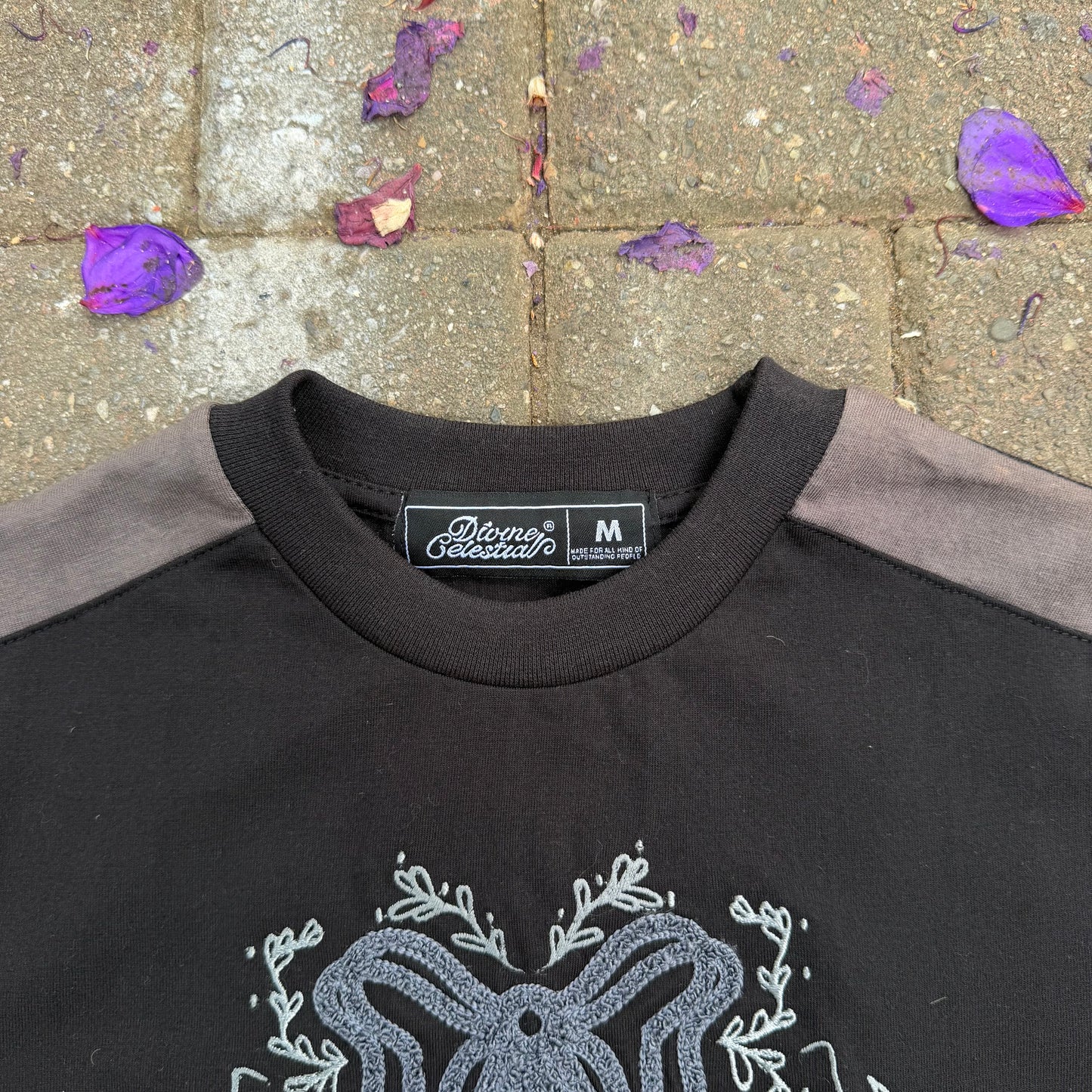 Black Two-Tone Embroidered Baby Tee