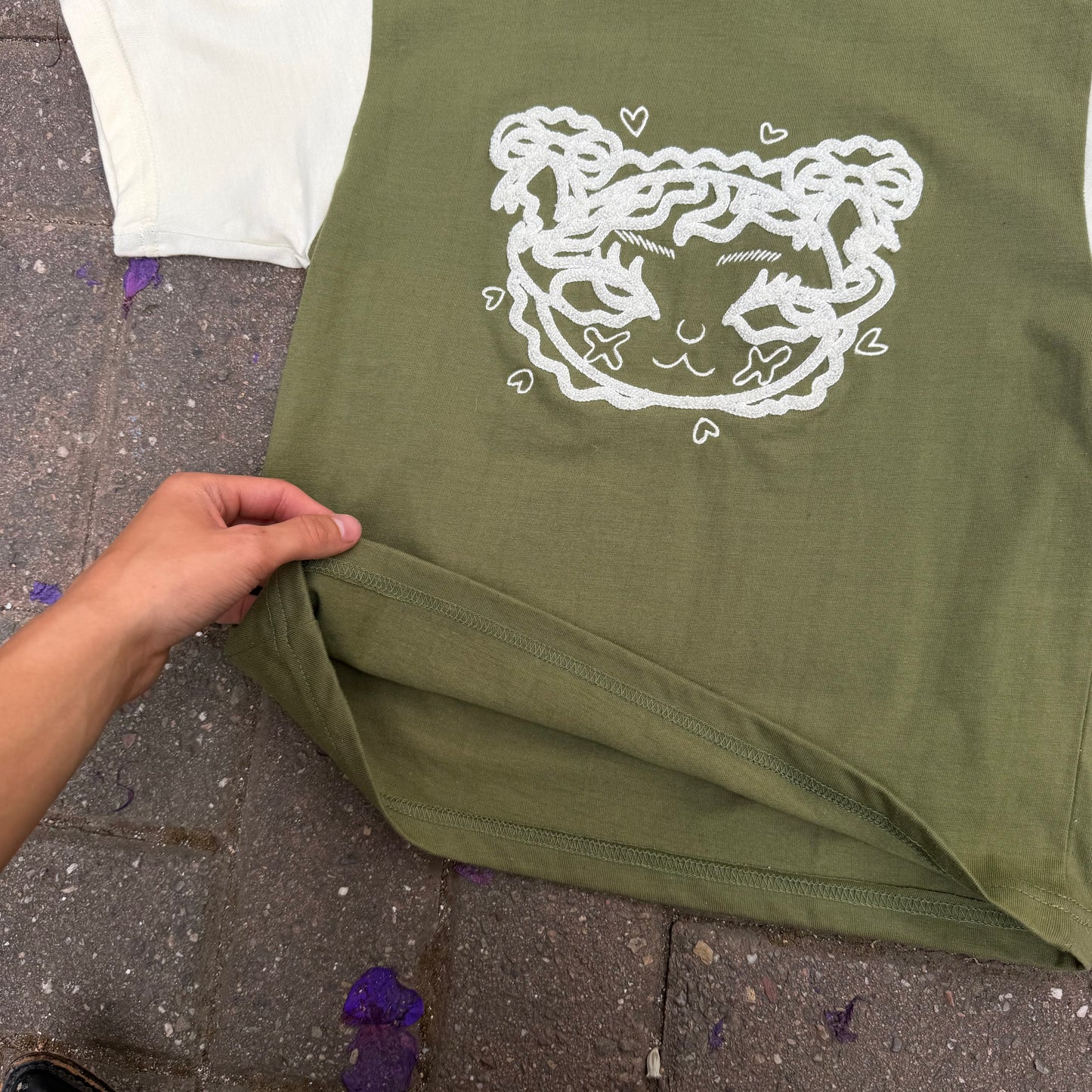 Green Two-Tone Embroidered Baby Tee