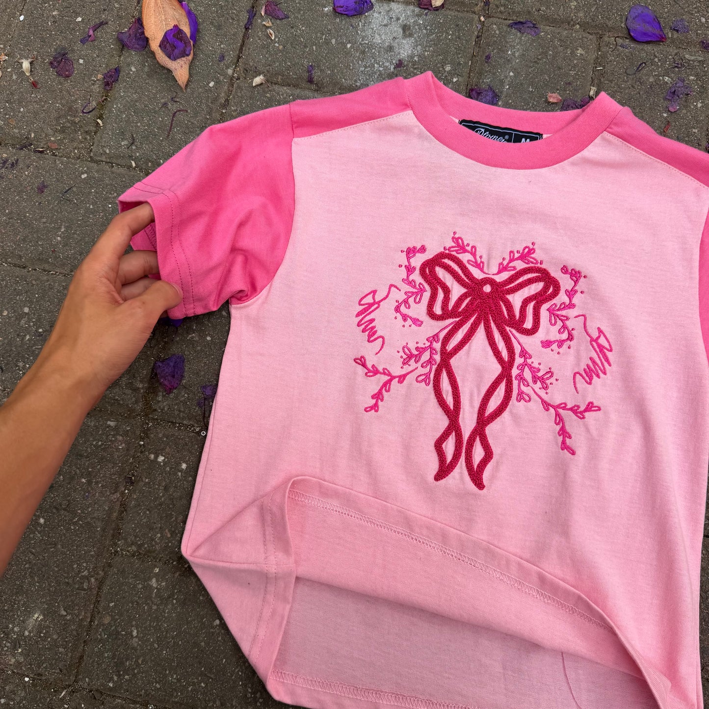 Pink Two-Tone Embroidered Baby Tee