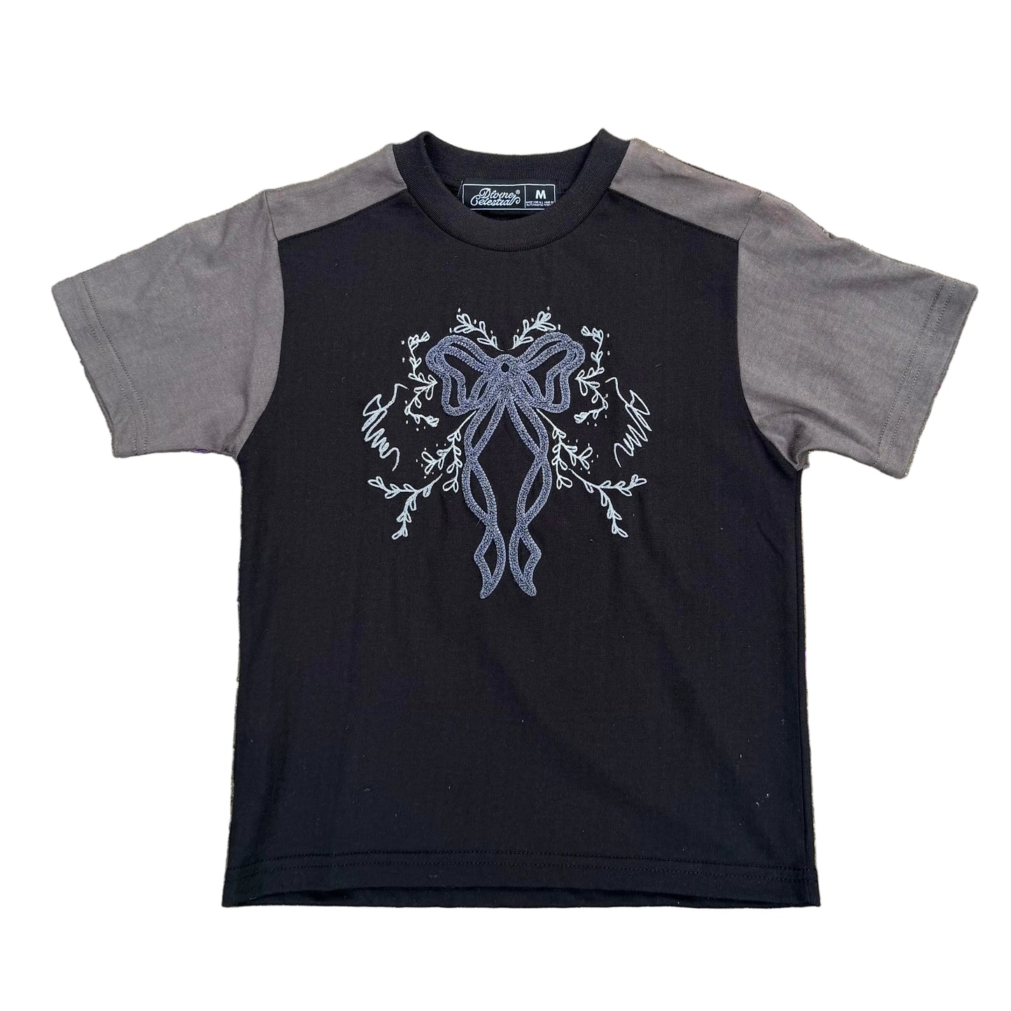 Black Two-Tone Embroidered Baby Tee
