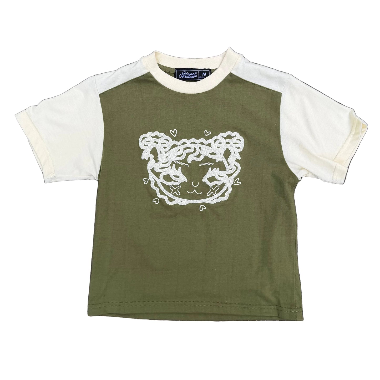 Green Two-Tone Embroidered Baby Tee