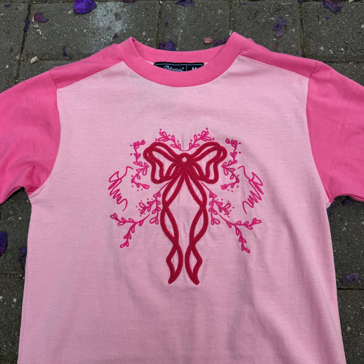 Pink Two-Tone Embroidered Baby Tee