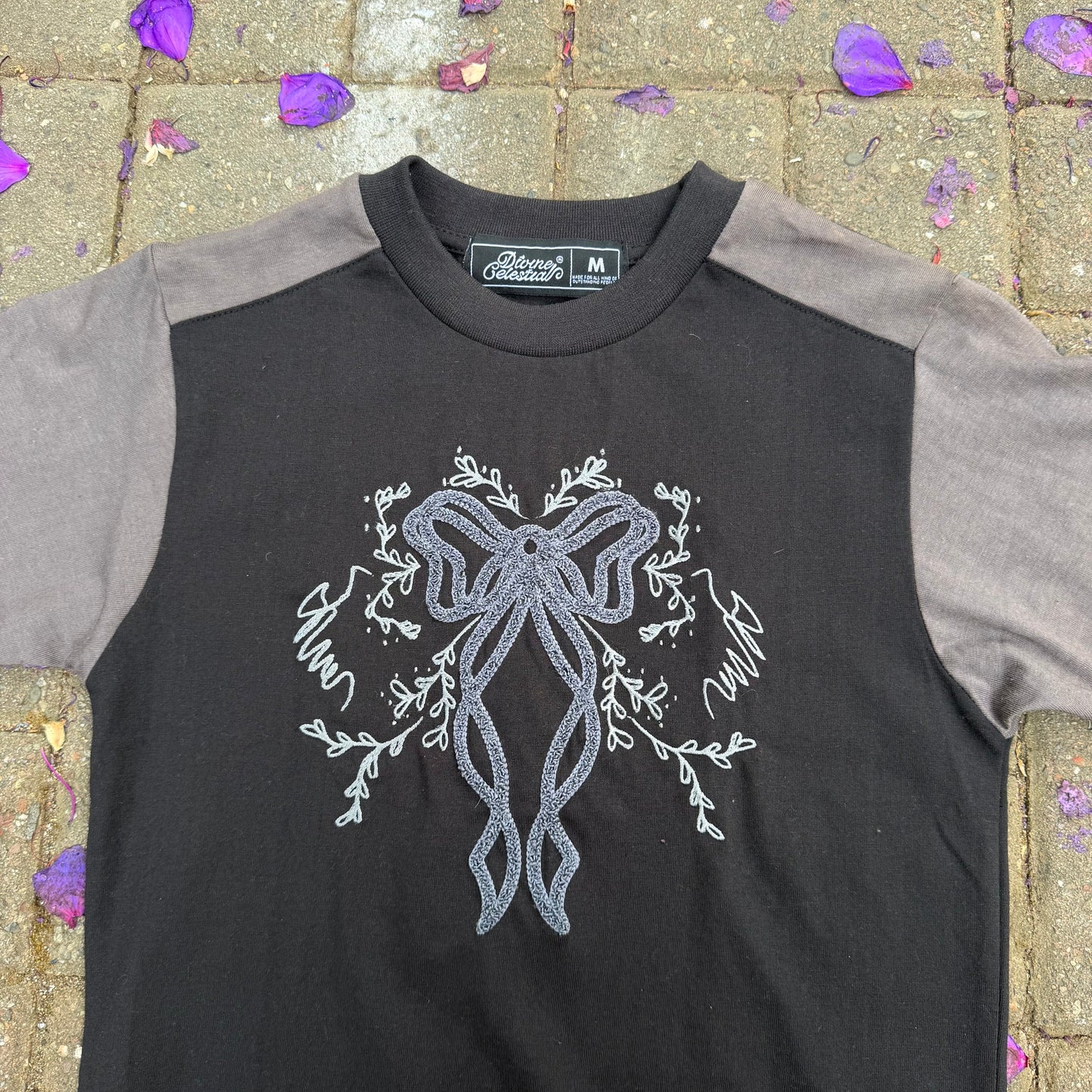 Black Two-Tone Embroidered Baby Tee