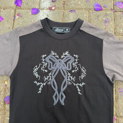 Black Two-Tone Embroidered Baby Tee