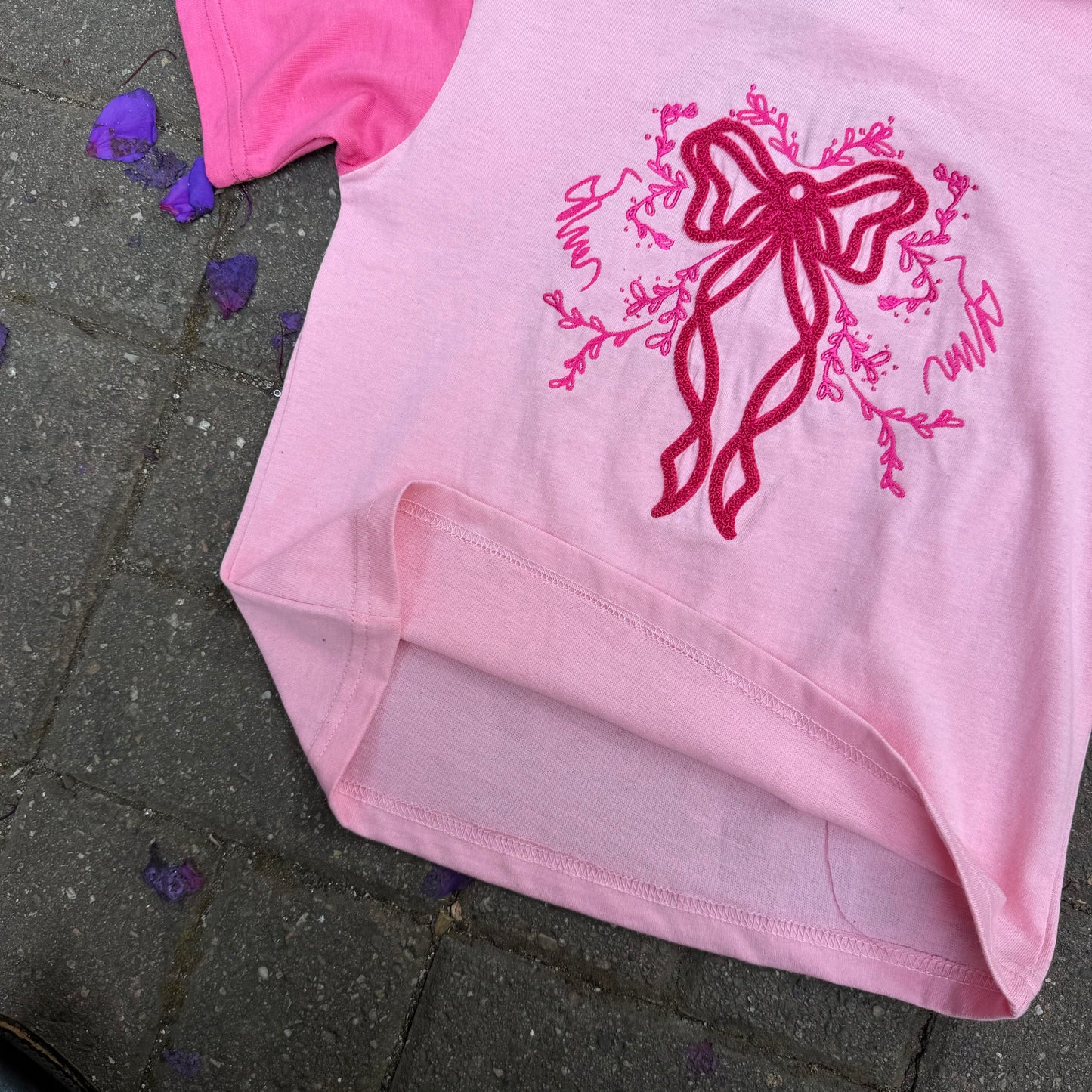 Pink Two-Tone Embroidered Baby Tee