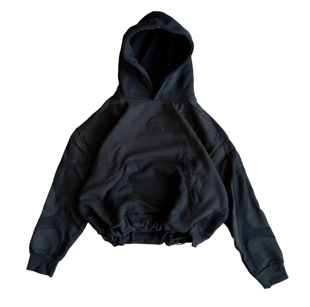 “Paneled” Black Cinch Hoodie