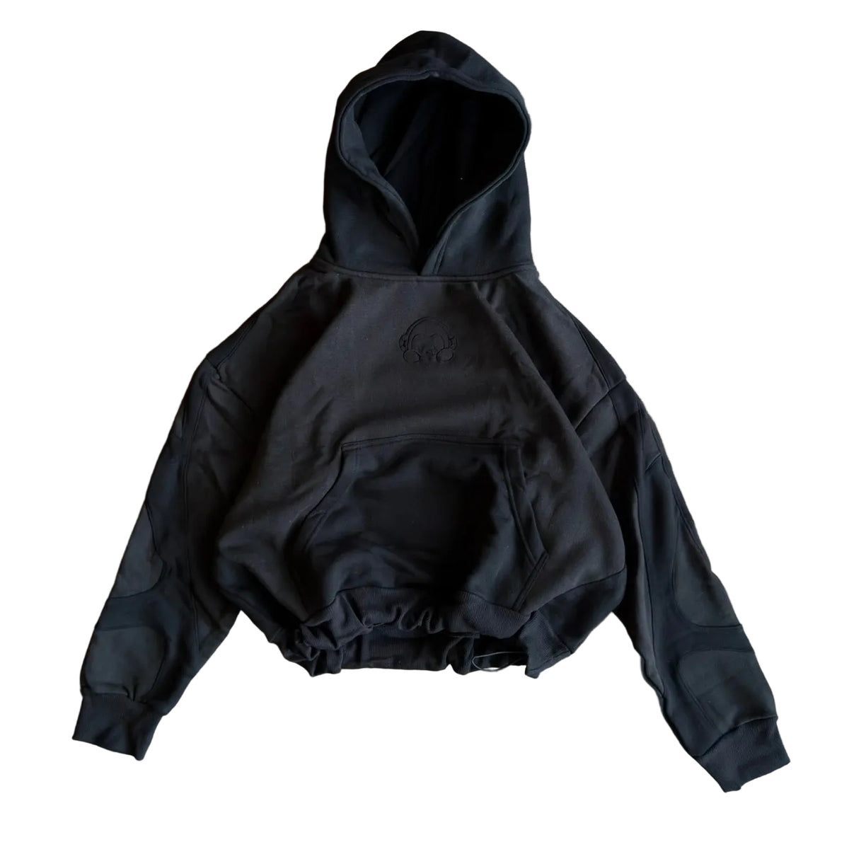 “Paneled” Black Cinch Hoodie