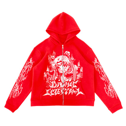 “LUNAR LUMINÈRE” RED ZIP-UP JACKET